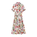 Midi-Hemdblusenkleid aus Popeline mit Blumendruck, Reverskragen und Gürtel in Weiß - XS / Wie gezeigt