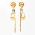 Orecchini a cuore dorati con zircone e catena a torsione in acciaio inossidabile - Stile Nappa Lucchetto a Cuore Dorato (KDE650)