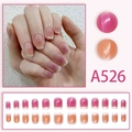 Pink and orange gradient press-on nails with French white tips and cat eye shimmer finish - Glue Type / Peach Blush Gradient (A526)