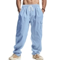 Pantalones cargo azul claro para hombre con cintura elástica y múltiples bolsillos útiles - S / Azul claro