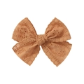 Close-up of mustard yellow lace bow hair clip with vintage hollow embroidery detail - Ginger Yellow (11)