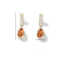 Detail shot of amber teardrop earrings showing 4.8cm length and crystal gold metalwork - Gold/Amber (E00715JXB)
