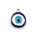 Blue evil eye alloy enamel charm in silver finish for DIY jewelry necklaces - 10pcs Silver Base Irregular Round Evil Eye Pendants