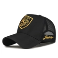 Gorra trucker negra con bordado de león amarillo y paneles de malla transpirable - Negro con bordado amarillo
