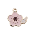 Pink enamel flower charm with pink gemstone and white wing in golden finish - Rhinestone Flower Wing 20x18mm