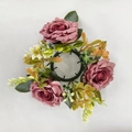 Artificial rose candle ring wreath with pink purple flowers for wedding table decor - Dust Rose