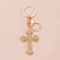 Luxury gold-plated cross keychain with sparkling white crystals for handbag decoration - Kc Gold 6092