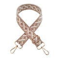 Close-up of jacquard embroidery strap with golden metal hooks and geometric pattern - Beige/Pink Khaki White