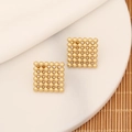 Golden mosaic heart stud earrings with geometric beaded square design for women - Square Style