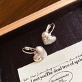 Detail of brushed matte silver heart earrings with pear-cut zircon and hook clasp - 28# Silver Brushed Heart Zircon Ear Cuff