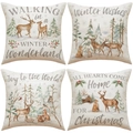Set of 4 Christmas animal pillow covers with reindeer and fox watercolor illustrations - Watercolor Winter Animals Set (YMX19) / Set of 4