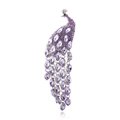 Sparkling purple peacock brooch pin with long rhinestone tassels on a clean white background - Taro Purple