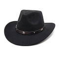 Dettaglio cappello cowboy in lana con fascia in pelle e borchie a stella argento - M(56-58cm) / Nero