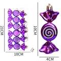 Set di 6 decorazioni natalizie a forma di caramella viola con spirali glitterate bianche - Set da 6 / Viola
