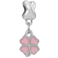 Pink enamel heart four-leaf clover charm pendant in silver finish for DIY jewelry - Pink Heart Four Leaf Clover (029)