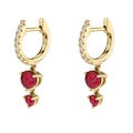14K gold huggie earrings featuring sparkling white diamonds and double ruby drop stones - Gold with Red Gemstone Huggie