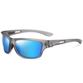 Polarized cycling sunglasses featuring a translucent gray frame and blue mirrored lenses - Transparent Grey Frame Ice Blue Lens