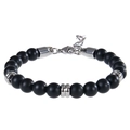 Men's 8mm matte black stone bead bracelet with silver spacers and lobster clasp closure - Matte Stone Bracelet