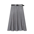 Eleganter Midi-Rock mit Karomuster in Blau-Weiß und schwarzem Gürtel für Damen - XS / Wie gezeigt