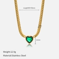 Gouden Cubaanse schakelketting met groene harthanger gemaakt van roestvrij staal - Groene diamanten ketting