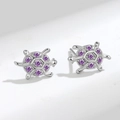 Charming turtle stud earrings in silver finish with sparkling purple zircon shell design - Purple
