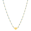 Fine chaîne dorée avec perles turquoise et un pendentif coeur poli brillant - Rose bonbon