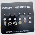 6-piece stainless steel belly rings set with colorful zircon star heart and flower charms - 6-Piece Set (JE0795M)