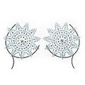 Macro shot of sun-shaped acrylic rhinestone chest jewelry for EDM festivals and parties - Pattern 112-3