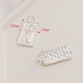 Front and back view of 20mm silver rectangle rose pendant with hand and star relief - Silver Hand and Star