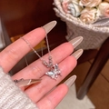 Titanium steel bowknot necklace with iridescent inlay and sparkling zircon detail - Iridescent Butterfly Accent (X2006) / Silver/Opal Butterfly