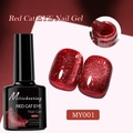 Primer plano de textura de gel de uñas ojo de gato rojo con brillo magnético - Carmesí Ojo de Gato MY01