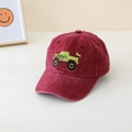 Detail of embroidered monster truck on burgundy velvet children's baseball cap - 52cm 2-5 Years Old / Burgundy