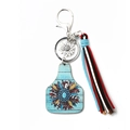 Western cowboy style keychain with sunflower bull head print and colorful suede tassels - 4 Turquoise