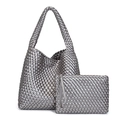 Bolso tote grande de cuero PU tejido plateado con conjunto a juego efecto metálico - Plateado