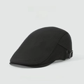 Classic black cotton newsboy cap with vintage metal buckle and twill fabric texture - Solid Black