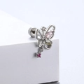 Silver titanium butterfly key stud earring with pink and yellow zircons on white block - Butterfly Key Yellow Pink Zircon Style (A64-1#)