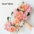 Champagne orange roses and white hydrangea floral row for wedding decor 52cm x 28cm - Yellow Pink 1