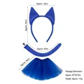 Blue puppy ears headband with plush tail and tutu skirt set for Halloween cosplay - Blue Pete Cat Ears Headband & Tail & Tutu Skirt 3-Piece Set