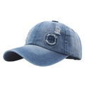 Vintage Baseballkappe aus hellblauem gewaschenem Denim mit Löchern und Retro-Patch-Design - Verstellbar / Mittelblau