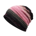 Pink and beige striped knit slouchy beanie and neck gaiter for autumn winter fashion - Gradient Colorful Striped Style (9#)