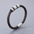 Braided brown leather bracelet with stainless steel magnetic clasp and decorative beads - Style B Bracelet (KB125304-TXH)