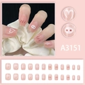 Süße rosa Press-on Nägel mit Pfirsich-Herz und Schwein-Motiven 24er-Set kurz - Kurze Rundquadratische Form / A3151 Pfirsichrosa Schweineherz (Kleber-Stil)