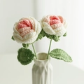 Handmade crochet rose bouquet with pink gradient yarn petals in a white ceramic vase - Woven Rose (Finished) / Gradient Pink (Toothed Large Leaf with Wire)