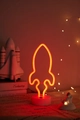 LED neon rocket desk lamp with orange glow and white base for aesthetic room decor - Rocket (Pink) With Base