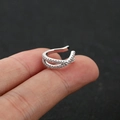 Silver U-shaped ear cuff featuring double rows of sparkling pave-set white cubic zirconia - 4# / Silver