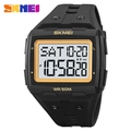 Classic square black outdoor sports watch with a stylish gold bezel and digital display - Black Gold (White Display)