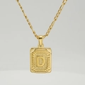 18K gold plated titanium steel Figaro chain necklace with rectangular letter D pendant - Gold Letter D (With Chain)