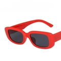 Retro red rectangular frame sunglasses with dark lenses in a minimalist vintage style - Red Frame Dark Grey Lens