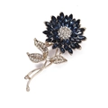 Spilla a girasole con strass blu scuro e cristalli bianchi su montatura argento - Blu scuro