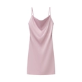 Dettaglio dell'abito sottoveste in raso rosa con elegante scollo a cappuccio drappeggiato - Viola rosato